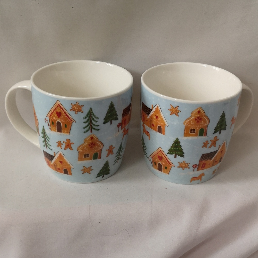 Set of Two Gingerbread Man & House Winter Theme Mugs by Milly Green, Britain